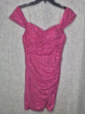 Pink Sequin Off-Shoulder Ruched Women’s Dress